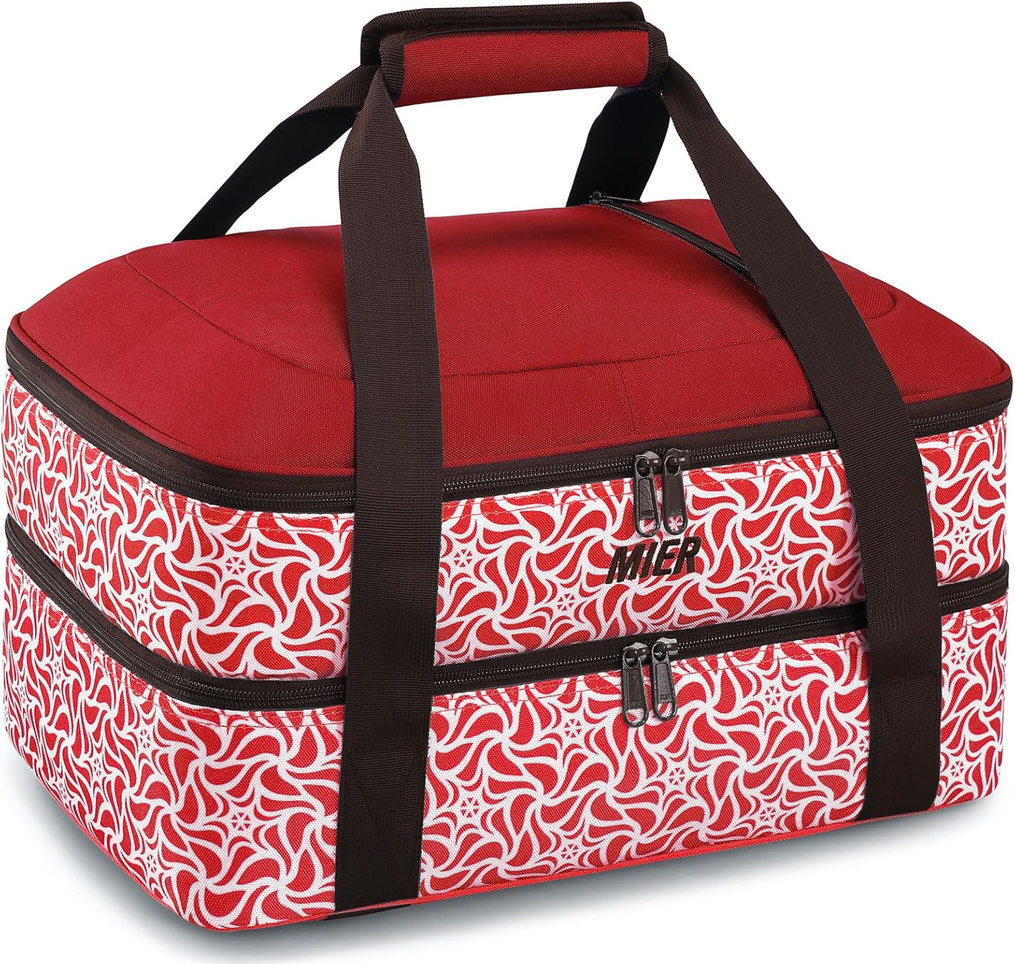 MIER Insulated Casserole Carrier Fits 9"x13" Baking Dishes/Foil Pans, Double Food Carriers Bag Thermal Holder for Hot or Cold Food Lasagna Lugger Potluck Parties Picnic Travel, Red