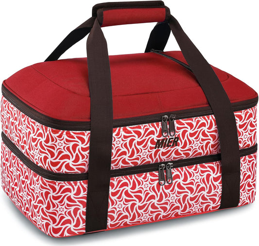 MIER Insulated Casserole Carrier Fits 9"x13" Baking Dishes/Foil Pans, Double Food Carriers Bag Thermal Holder for Hot or Cold Food Lasagna Lugger Potluck Parties Picnic Travel, Red