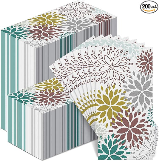 Karenhi 200 Pcs Floral Hand Paper Towel 2 Ply Dahlia Flower Guest Napkins Spring Guest Paper Napkins for Bathroom Disposable Hand Towels for Wedding Bridal Baby Shower Birthday