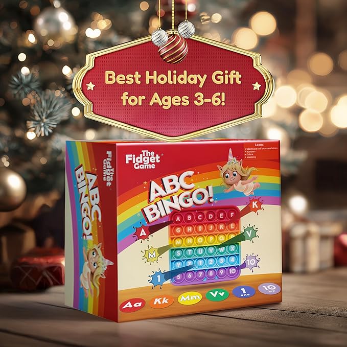 The Fidget Game ABC Bingo, Games for Kids - Six Educational Alphabet Bingo Popping Mats for Preschool, Toddlers, Kindergarten - Learning Activities for 2-6 Players 3+ Years