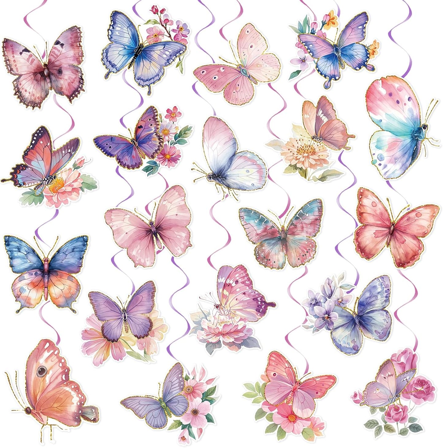 40Pcs Butterfly Hanging Swirl Decoration, Butterfly Hanging Ceiling Swirl Hanging Butterfly Decorations Butterfly Swirls Spring Party Hanging Streamer for Butterfly Birthday Party Decor