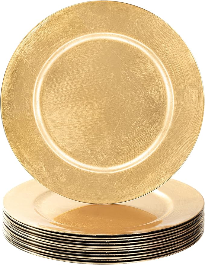 MAONAME Foil Gold Charger Plates Set of 12, 13" Plate Chargers for Dinner Plate, Plastic Round Chargers for Table Setting, Wedding Bulk