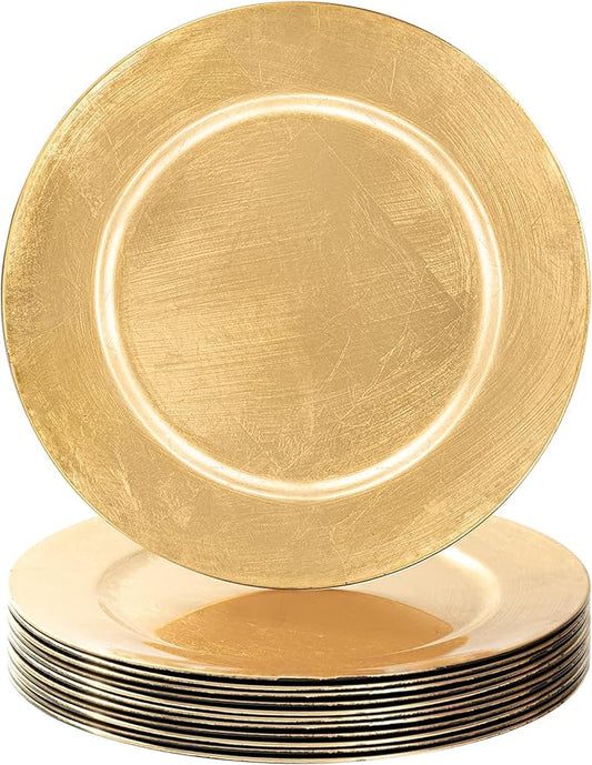 MAONAME Foil Gold Charger Plates Set of 12, 13" Plate Chargers for Dinner Plate, Plastic Round Chargers for Table Setting, Wedding Bulk