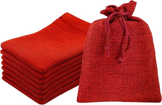 Mandala Crafts 4X6 Inch Red Burlap Drawstring Gift Bags for Favors - 30 Small Linen Sacks Gift Pouches for Candy, Coffee, Jewelry, Wedding, and Party Supplies