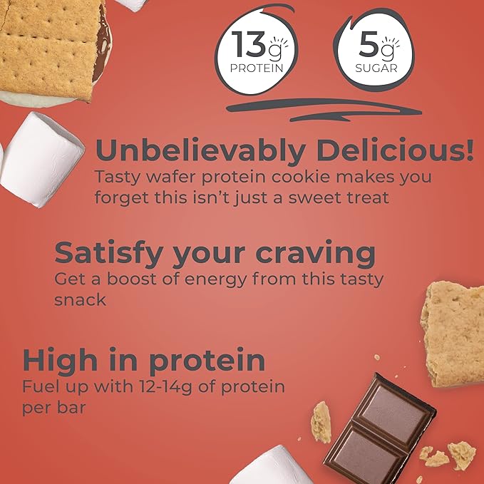 Power Crunch Protein Wafer Bars, High Protein Snacks with Delicious Taste, S'Mores, 1.4 Ounce (12 Count) (Pack of 2)