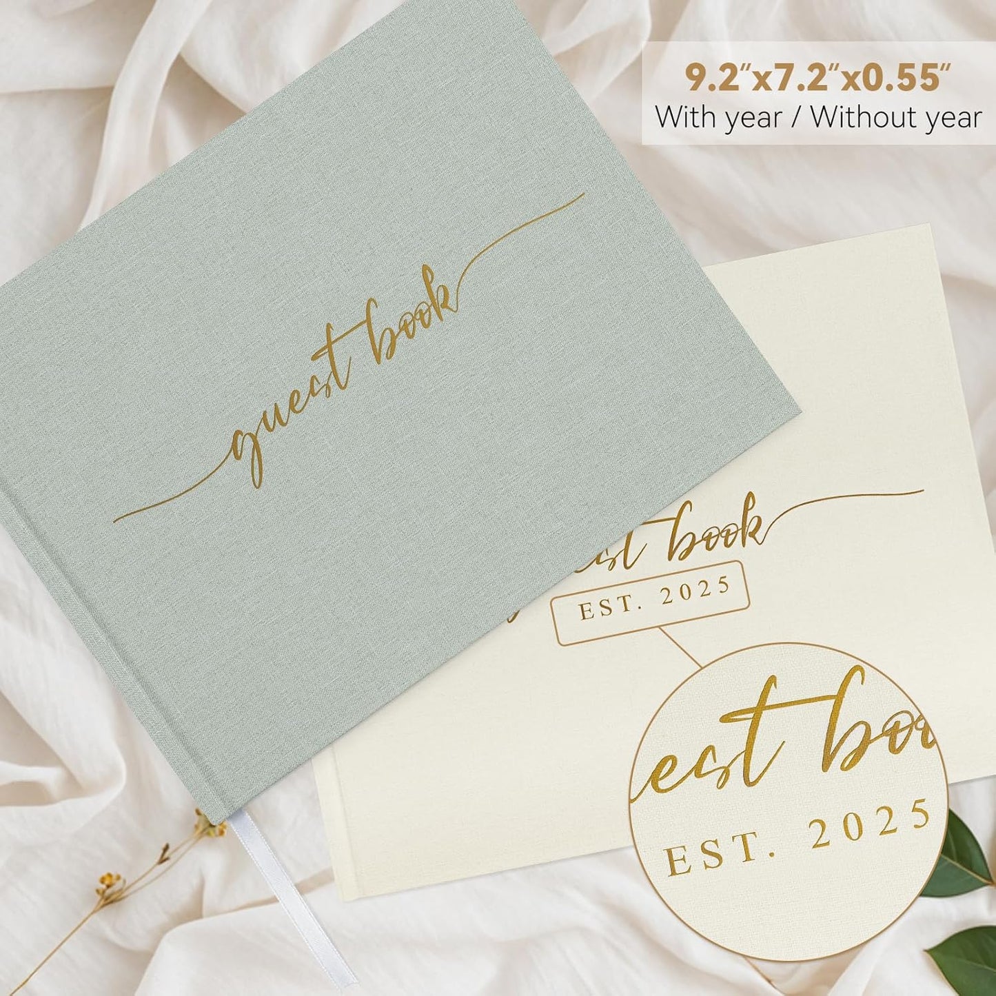 Wedding Guest Book with Personalized 2025 Year - Linen Photo Guest Book for Wedding Reception Bridal Shower Guests to Sign - 100 Pages Blank and Lined Acid Free Paper (Beige,)