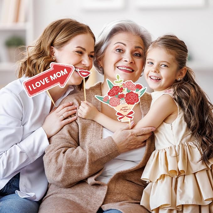 Generic 30 PCS Mother's Day Photo Booth Props Mom Selfie Decoration for Adults Kids Funny Photography Supplies, Mother's Day Photo Booth Props Kit for Mother's Day Party Decorations