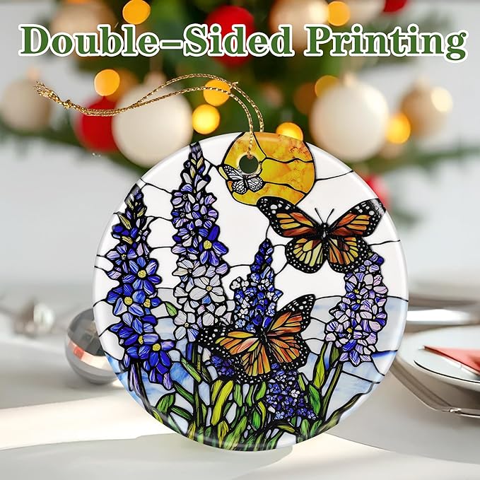 Butterfly & Lavender Ornament, Christmas Ornament – Christmas Tree Decor, Holiday Decoration, Stocking Stuffer, Festive Gift Idea, Gifts for Flower Lover, Butterfly Lover, and Friends