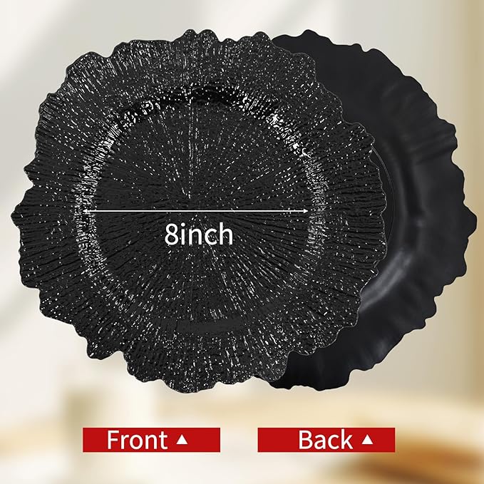 100 Pcs Black Charger Plates Bulk, 13" Reef Plate Chargers for Dinner, Plastic Floral Decorative Plates for Table Setting, Round Table Chargers for Wedding, Christmas, Party, Event, Decoration