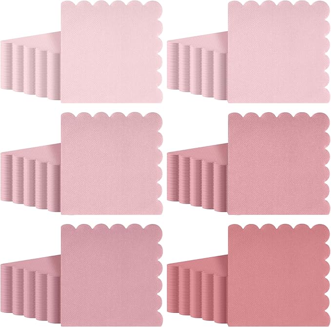 durony 150 Pack Scalloped Napkins 5 x 5 Inch Disposable Paper Napkins Gradient Color Napkins with Scalloped Edges for Dinner Wedding Birthday Party Supplies, Dusty Pink