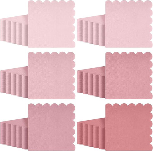 durony 150 Pack Scalloped Napkins 5 x 5 Inch Disposable Paper Napkins Gradient Color Napkins with Scalloped Edges for Dinner Wedding Birthday Party Supplies, Dusty Pink