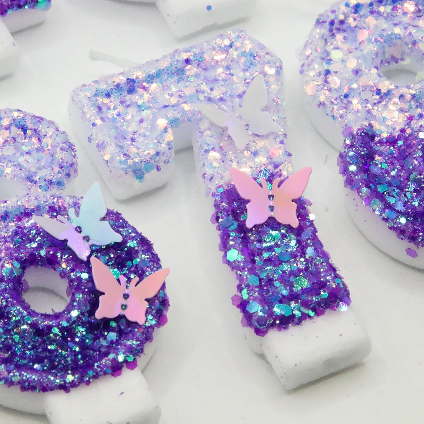 7Th Birthday Candle for Cake，Butterfly Cake Toppers，Butterfly Birthday Decorations，Purple Birthday Candles，for Birthdays,Theme Parties, Celebration, Anniversary