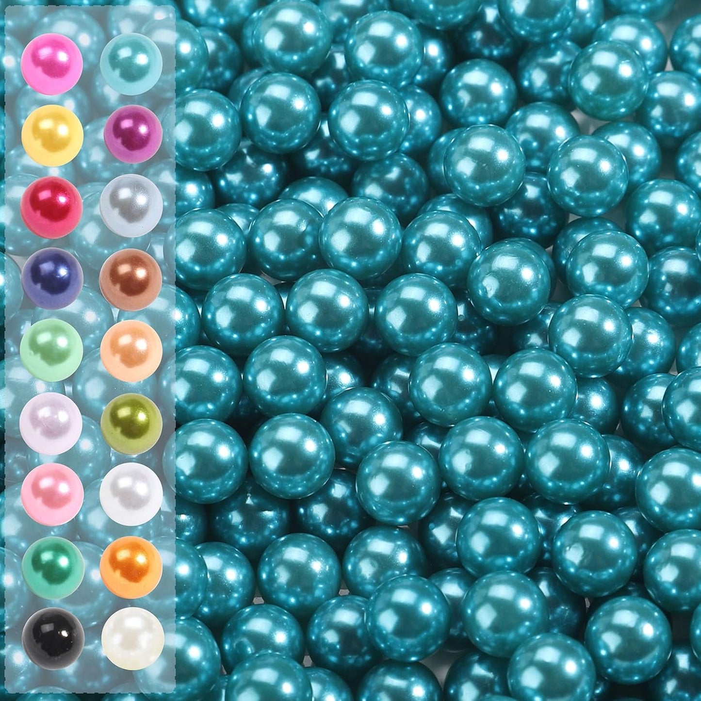 980pcs Undrilled Holeless ABS Faux Pearl Beads for Vase fillers, No Hole Round Pearls for Cosmetic Boxes, DIY Parts, Table Scatter, Wedding, Birthday Party Home Decorating (Cyan Blue, 8mm)