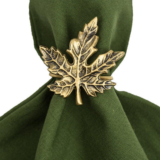 DII Christmas Thanksgiving Holiday Tabletop Décor Collection Decorative Napkin Ring Holder Set, 2.25" Diameter, Gold Maple Leaf, 6 Piece