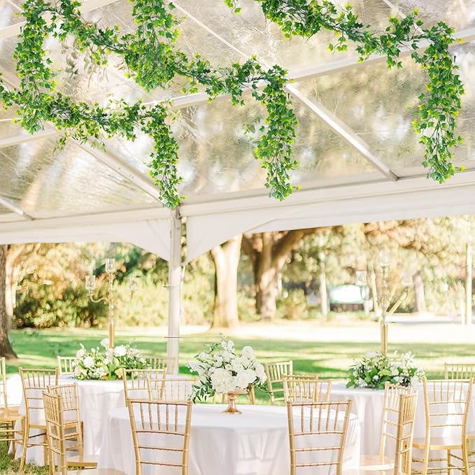 Fake Greenery Vines Artificial Vines Outdoor Greenery Wall Vines Green Leaves Decor Plastic Plants for Wedding Bouquet Party Shelf Office Proch Wedding Backyard Arch Outdoor Decor(Yellow)