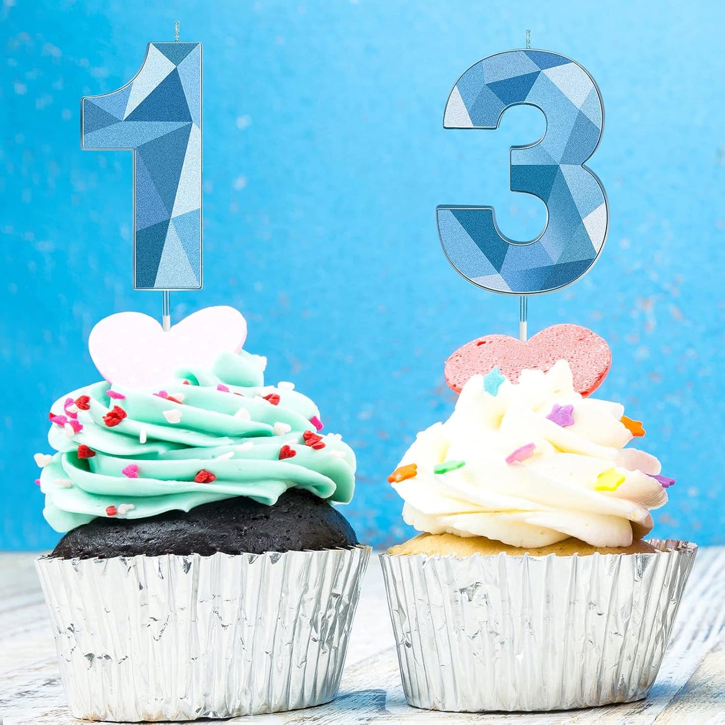 Nuanchu 13th Birthday Candles, Blue Number 13 Candles Happy Birthday Cake Topper 3D Diamond Shape Numeral Cake Decoration for Boy Girl Women Wedding Theme Party Anniversary Favors(Blue)