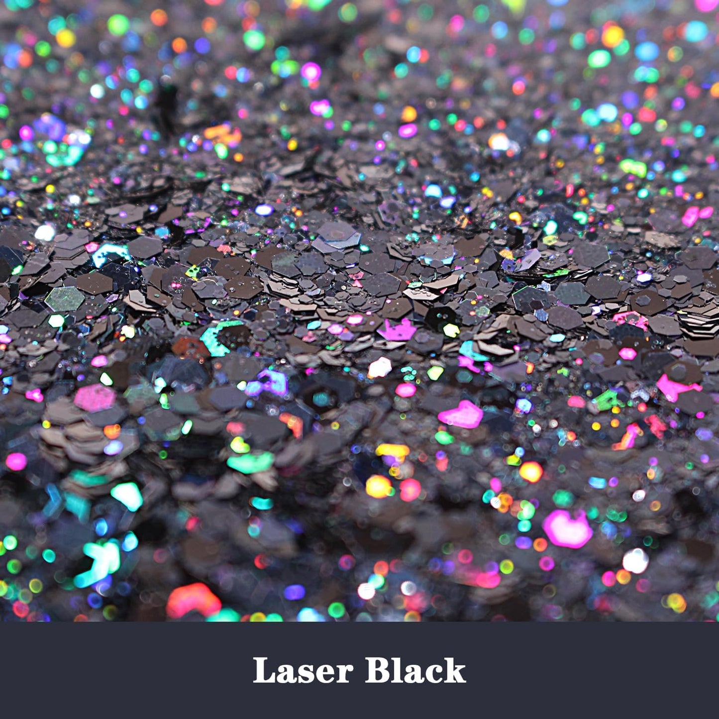 Holographic Chunky Glitter, 190g/6.7oz Chunky and Fine Mixed Craft Glitter, Bulk Laser Sequin Glitter for Face Body Nail Art,Epoxy Resin Tumbler Jewelry Making Glitter (Laser Black)