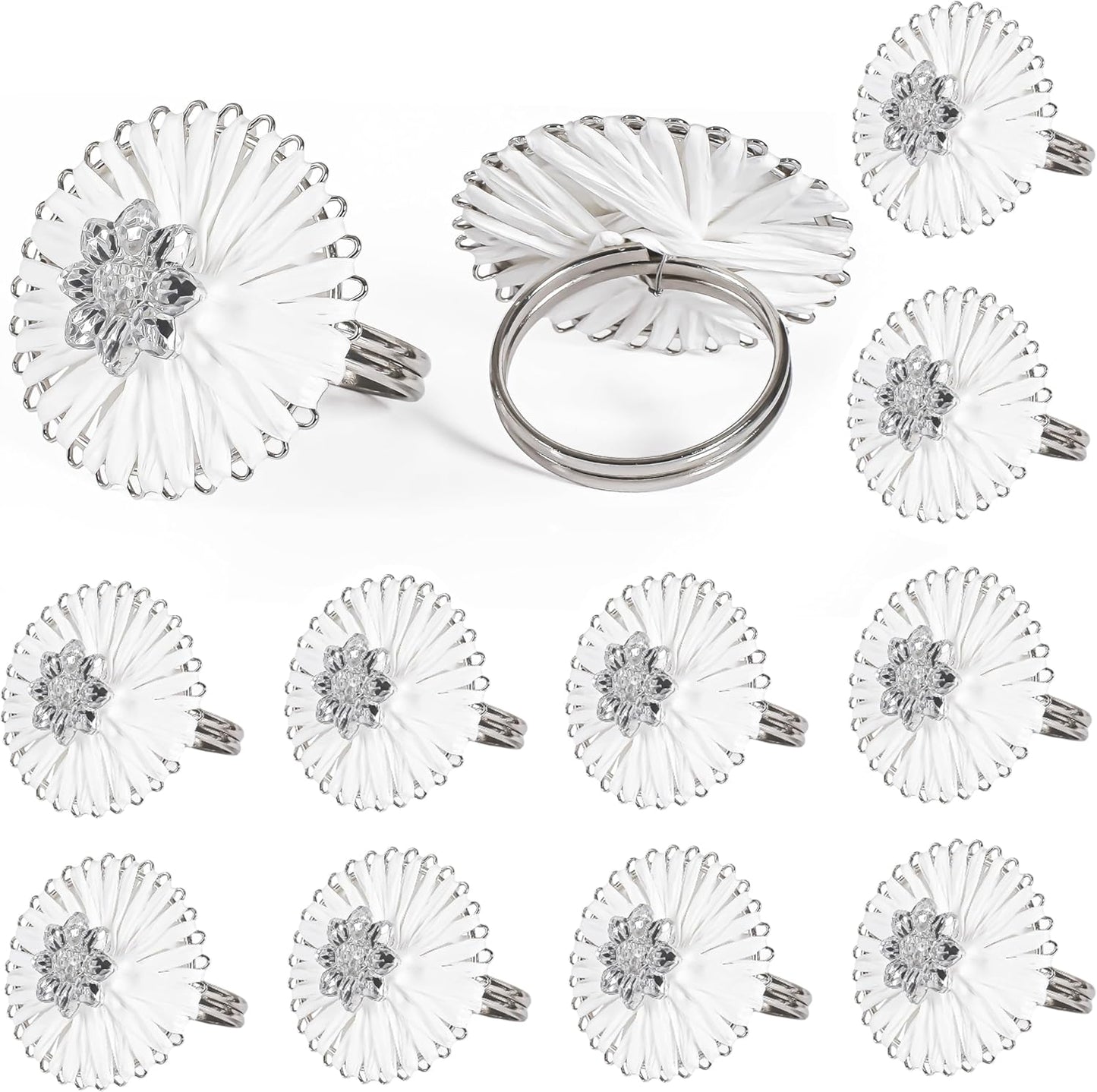 ALPHA Living HOME Napkin Rings Set of 12, Floral Napkin Holders, Napkin Rings Bulk for Party Decoration, Dinning Table, Everyday, Family Gatherings - A Great Tabletop Décor - Silver