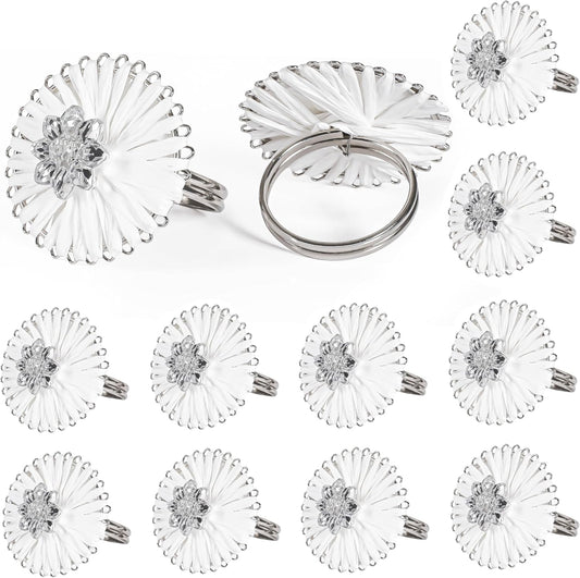 ALPHA Living HOME Napkin Rings Set of 12, Floral Napkin Holders, Napkin Rings Bulk for Party Decoration, Dinning Table, Everyday, Family Gatherings - A Great Tabletop Décor - Silver