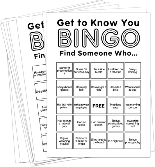 Sahjzk Office Bingo Cards, 25 Unique Randomized 5x7 Sheets, Get to Know You Bingo Game for Adults, Ice Breaker Office Party Games, Team Building Games for Work, High Replay Value - B001