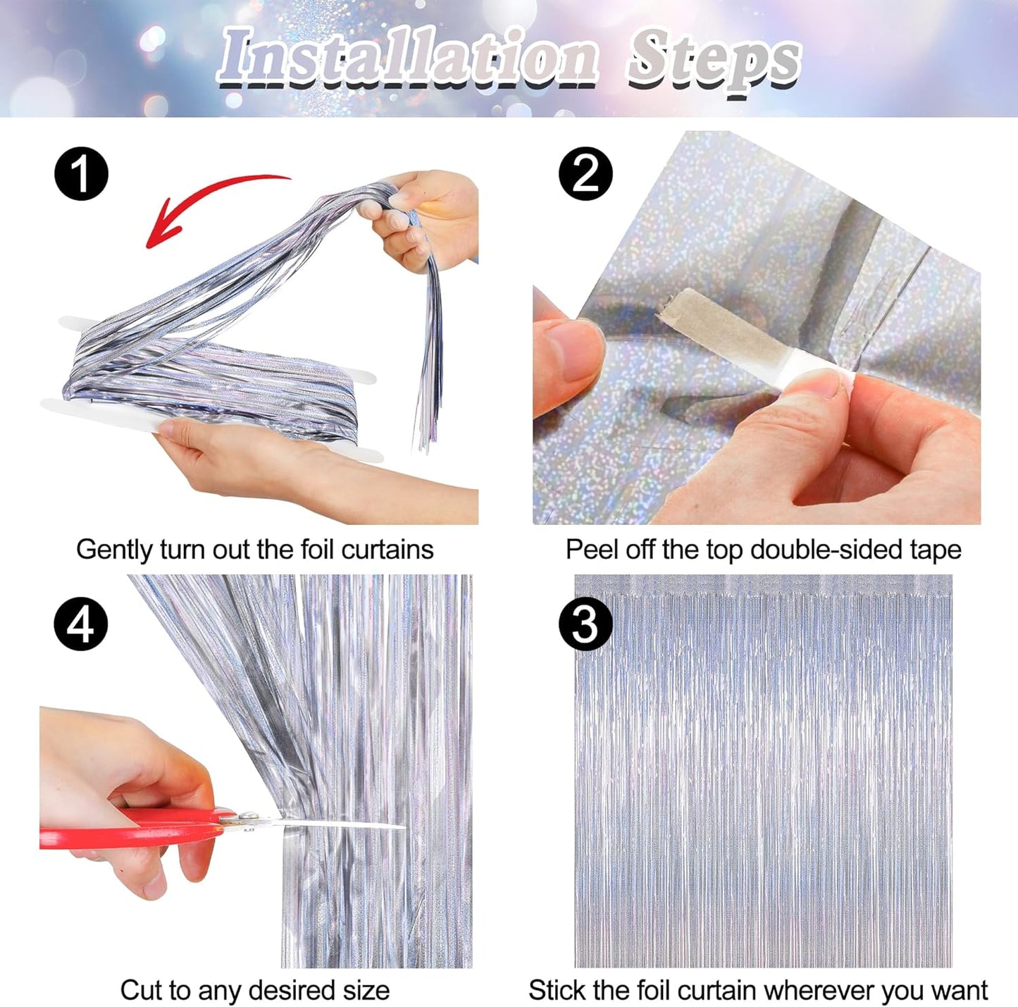 8 Pack Fringe Backdrop, 3.28 FT x 7.05 FT Glitter Silver Fringe Tinsel, Metallic Foil Curtains Disco Photo Backdrop Foil Streamer, Silver Party Decorations Disco Decor Engagement Party Supplies