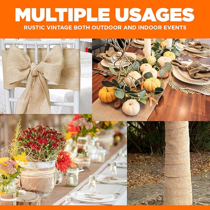 Burlap Table Runners- {14inx10yards}- Burlap Cloth Roll Used for Dining Runners, Crafts, Dresser Cover & Sackcloth - Natural Jute Runner Suitable for Event Decor, Thanksgiving Table & Weddings