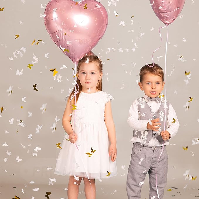 PrimePure Confetti Cannon Party Poppers - Butterfly White Confetti Poppers - 2 Pack - White Paper & Gold Butterfly Pop Gun for Wedding Send Off, Bridal Shower, Birthday, Parties