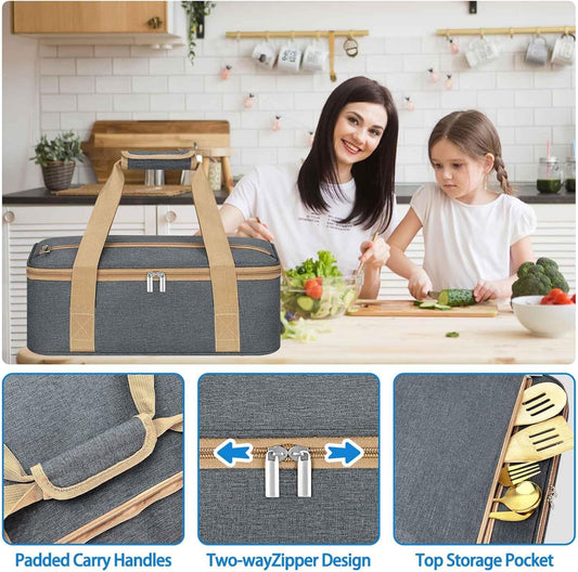 Insulated Casserole Carrier with Zipper Pockets, Casserole Carriers for Hot or Cold Food, Insulated Food Carrier for Parties, Picnics, Beach, Traveling, Fits 11 x 15 or 9 x 13 Baking Dish