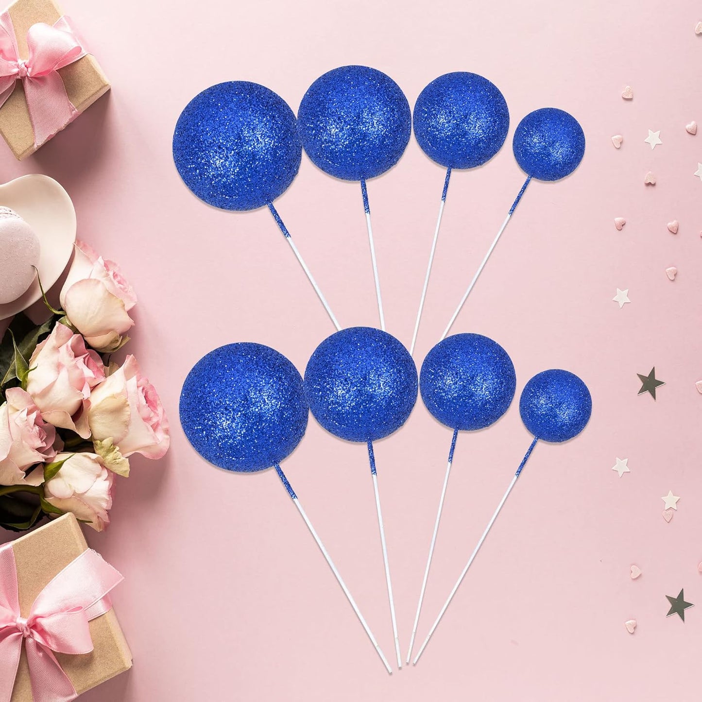 30Pcs Glitter Balls Cake Topper Foam Ball Cake Picks Mini Balloon DIY Cake Insert Topper Decoration for Baby Shower Wedding Anniversary Kids Birthday Graduation Party Cake Decorations Deep Blue