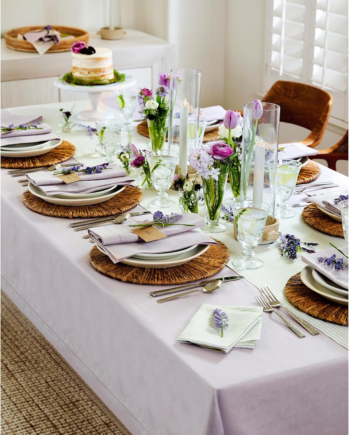 Solino Home Lilac Linen Tablecloth 60 x 120 Inch - 100% Pure Linen Hemstitch Table Cloth for Rectangle Tables - Classic Hemstitch, Machine Washable Tablecloth for Fall, Autumn, Thanksgiving, Christmas