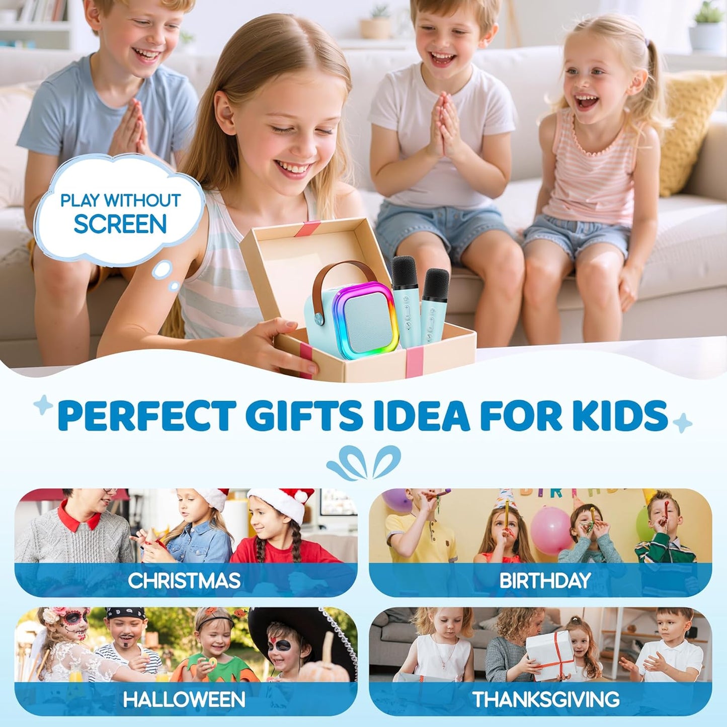Mini Karaoke Machine for Kids, 2025 TOP Toys Christmas Birthday Gifts Ideas for Girls Ages 4, 5, 6, 7, 8, 9, 10, 12+ Years Old, Portable MP3 Player with 2 Wireless Mics for Party