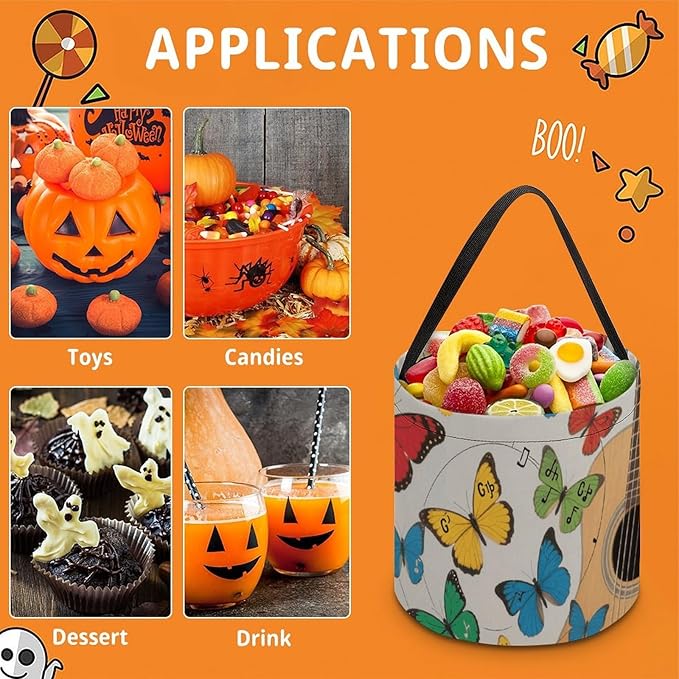 Halloween Candy Bucket - Guitar And Butterfly Trick Or Treat Candy Bag, Gift Bag for Party Favor Supplies
