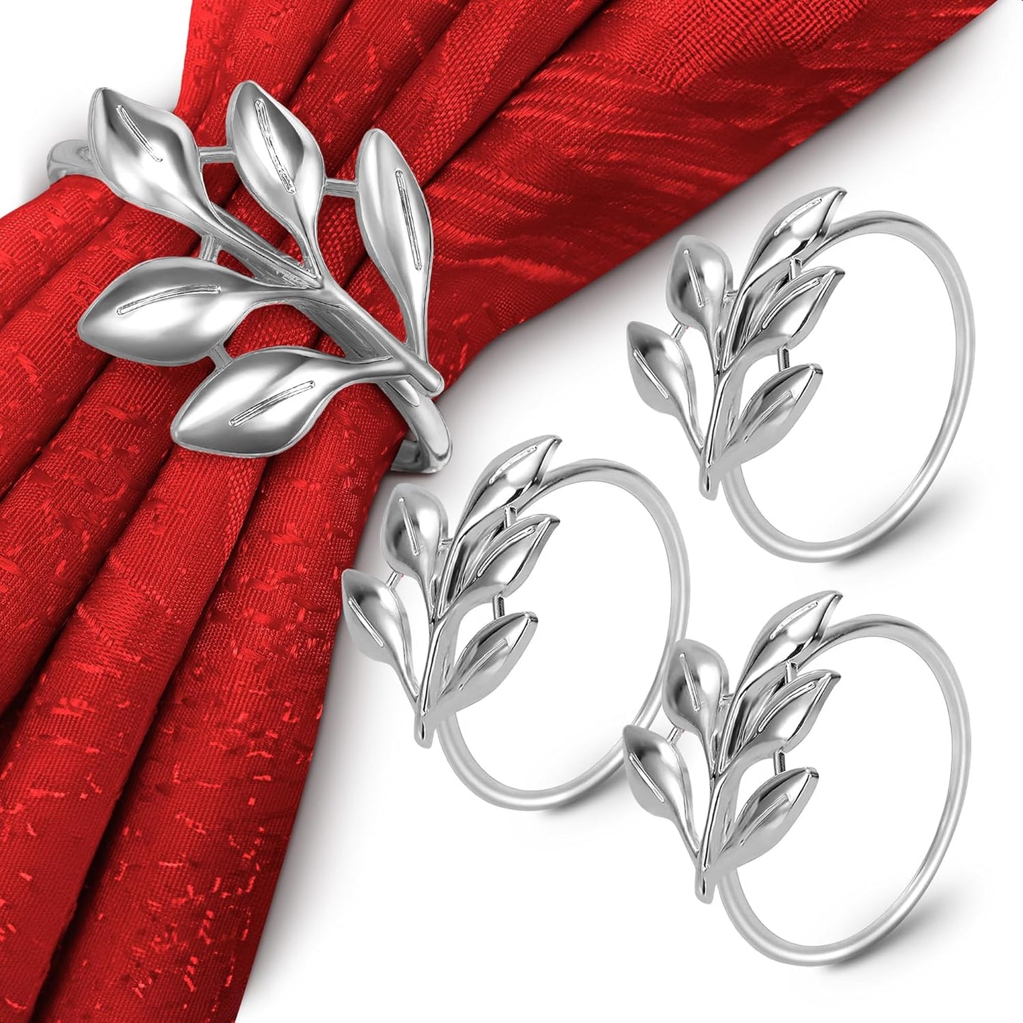 Set of 20 Silver Christmas Napkin Rings – Decorative Thanksgiving Napkin Rings Set | Elegant Silver Leaf Design, Great for Weddings, Dinner Parties, Elegant Christmas Table Decor