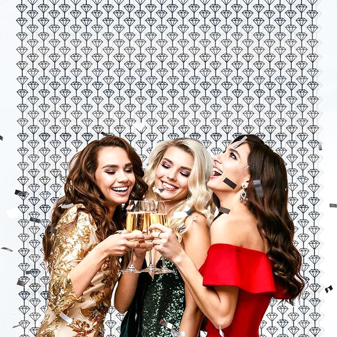 Diamond Party Decorations - 2 Packs Silvery Foil Fringe Streamers Curtains for Bachelorette, Birthday Backdrop Decorations,Bridal Shower Party Decorations (3.3x6.6 ft)