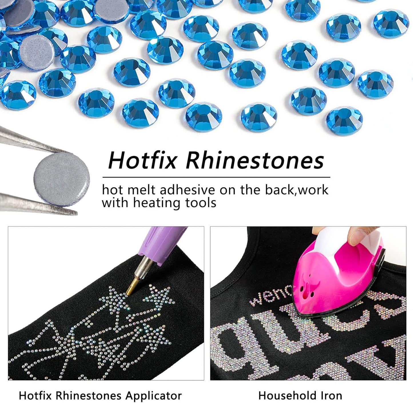 Beadsland Hotfix Rhinestones, 288pcs Flatback Crystal Rhinestones for Crafts Clothes DIY Decorations, Capri Blue, SS30, 6.3-6.5mm