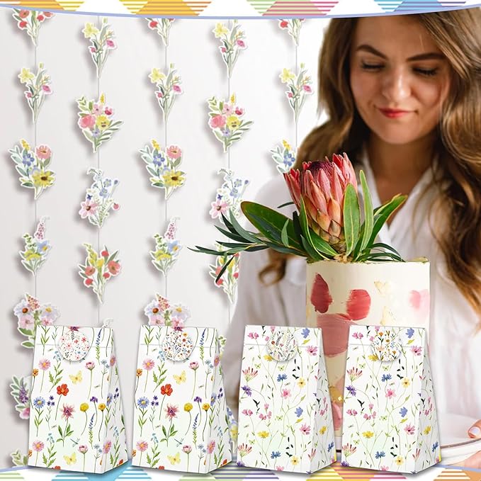 24 Pcs Wildfloral Goodie Bags with Stickers,Welcome Bags for Wedding Hotel Guests Themed Decorations Birthday Party Favor Bags,Vintage Wildfloral Party Gift Bags for Birthday Wedding Party