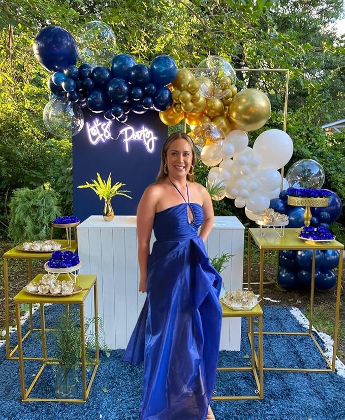 Navy Blue Metallic Gold White Balloons, 50 Pcs 12 Inches Navy Blue and Gold White Sand Latex Balloon for Wedding, Graduation, Birthday Baby Shower, Birthday, Bridal Party Decorations