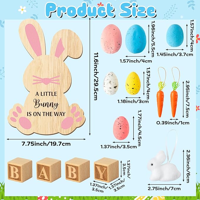14Pcs Easter Pregnancy Announcement Set - Coming Soon Baby Announcement Props Ideas Include Easter Funny Bunny Shape Wooden Sign Wood Blocks Pregnancy Reveal Ideas for Grandparents Dad Husband Family