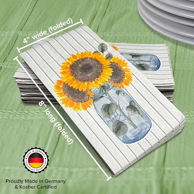 SimuLinen Decorative Sunflower Disposable Bathroom Guest Towels - Cloth-Like, Single-Use, Linen Feel Paper Towels, 12x17", 500ct (Made in Germany)