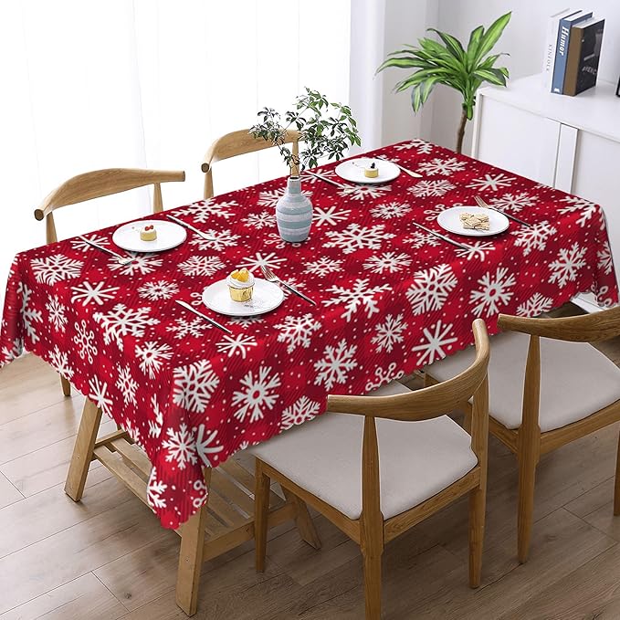 YCness Christmas Party Tablecloth Red Christmas Floral Winter Table Cover for Merry Christmas Holiday New Year Party Supplies Bedroom Kitchen Living Room 60x110 Inch Rectangle