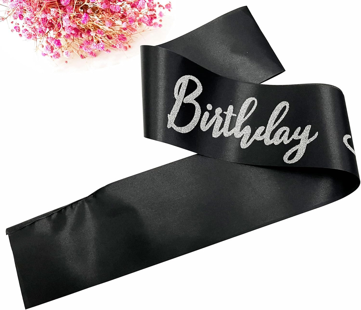 Birthday Squad Sash, 6 Pieces Black with Silver Glitter Letter Birthday Gift Sashes Set for Women Funny Party Favors Decorations for 13th 16th 18th 21st 25th 30th 40th 50th or Other Bday