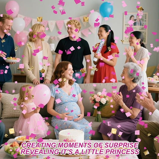 4 Pack Gender Reveal Confetti Cannon, 12 in Pink Square Shaped Paper Party Poppers Cannons, Confetti Poppers For Baby Boy Girl Gender Reveal Baby Showers (Square, Pink)