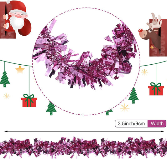 Sosation 100 ft Christmas Tinsel Garland Christmas Tree Twist Garland Bulk Glitter Metallic Streamer Indoor Outdoor Hanging Xmas Decorations(Light Pink)