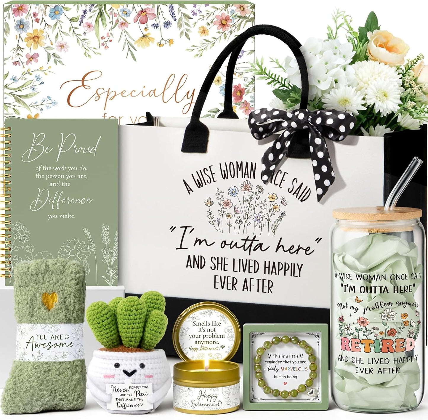 Happy Retirement Gift for Woman 2025, Funny Retirement Gifts for Women Coworkers, Cool Retired Gifts for Retirees Women Boss Teacher Nurse Mom Grandma Friends, Farewell Leaving Gift w/ Canvas Tote Bag
