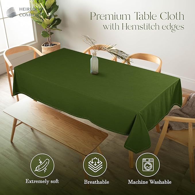 Mint Green Table Cloth, 100% Cotton Table Cover 60x102 Inch, Fits 8-10 Seats, Durable, Washable, Wrinkle Resistant, Rectangle Tabletop for Dining, Spring Events, Baby Showers, Decor