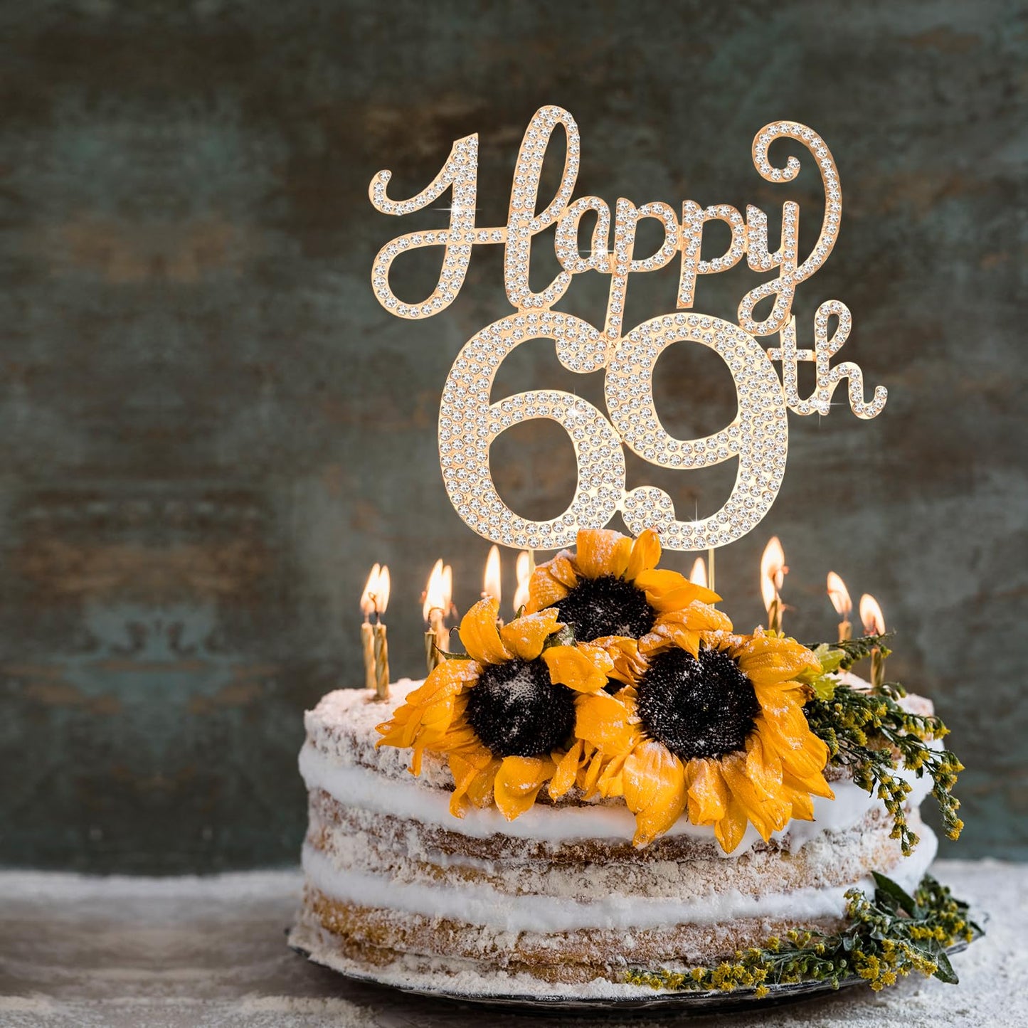 Happy 69th Birthday Decorations,69th Birthday Gold Rhinestone Cake Topper - Cheers to 69 Years Old Bday Party Metal Sparkly Cake Centerpieces Sign.