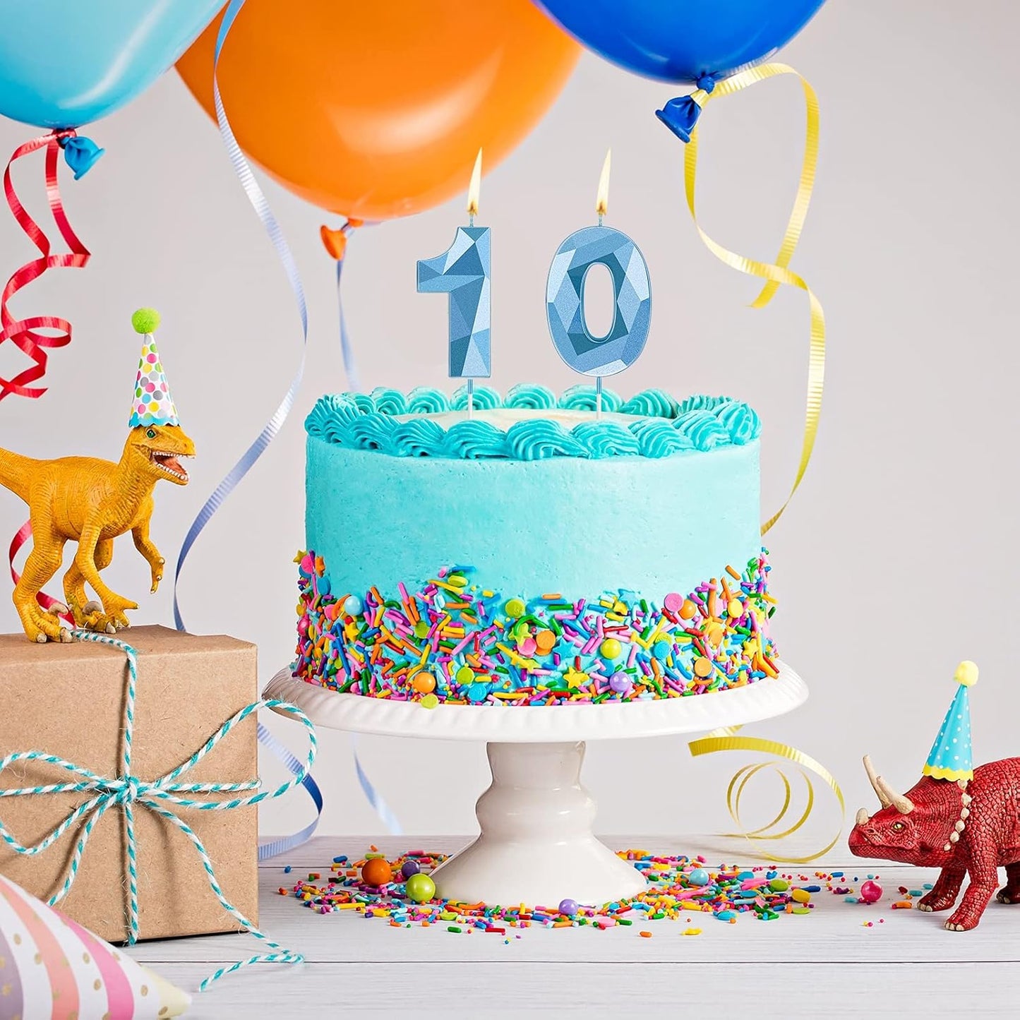 Nuanchu 10th Birthday Candles 3D Diamond Shape Number Candles Numeral Birthday Cake Topper Cake Candles for Family Baking Theme Party Decoration Cake Decorating Supplies (Blue)