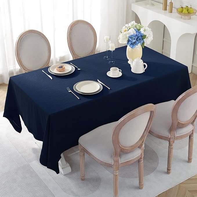 Linen World Hemstitch Linen Tablecloth,French Linen Navy Tablecloth 120" x 60" Inch,Washable Rectangular Table Cloth for Dining,Outdoor,Weddings and Restaurants,Decorative Thanksgiving Christmas