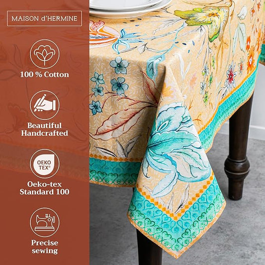 Maison d' Hermine Table Cloth Rectangle Table 100% Cotton 70 x 140 Inches Tablecloth Reusable Decorative for Dining Room Farmhouse Home Valentines Day Decorations Spring Summer - Luxury Loft - Peach