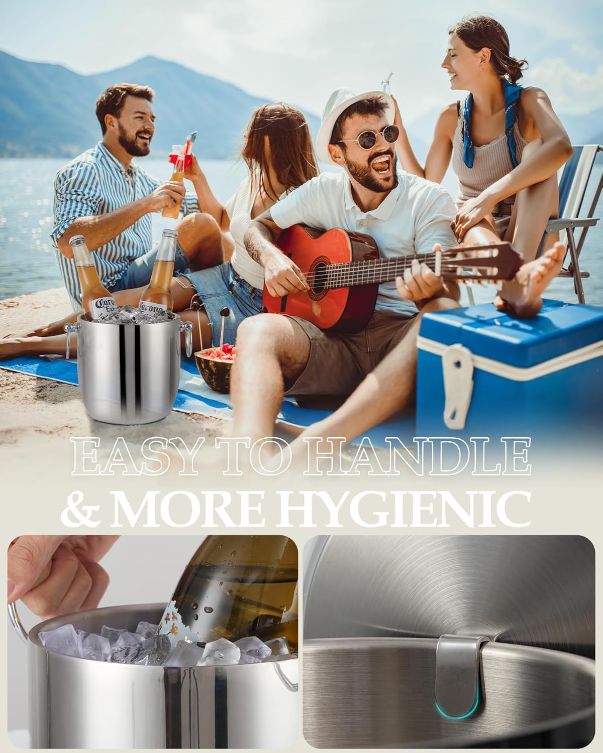 Insulated Ice Bucket, 3L Double Wall Stainless Steel Ice Bucket with Tongs,Lid, Scoop and Strainer, Ice Buckets for Parties,Cocktail Bars, Chilling Beer, Champagne, Wine Bottles